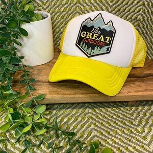 Yellow and White Trucker Hat with Mountain Patch